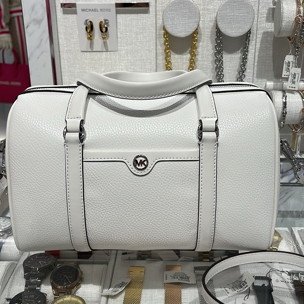 MICHAEL KORS JST TRAVEL MD DUFFLE SATCHEL SHOULDER CROSSBODY BAG MK  OPTIC WHITE - Picture 16 of 16